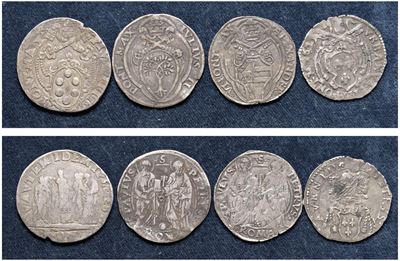 Lotto di 4 monete in argento (XV - XVII secolo), Roma