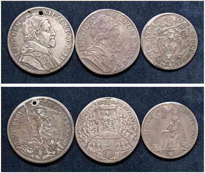 Lotto di 3 monete: 2 Piastre (anni II e V) e 1 Mezza piastra (anno VI), in argento, Roma