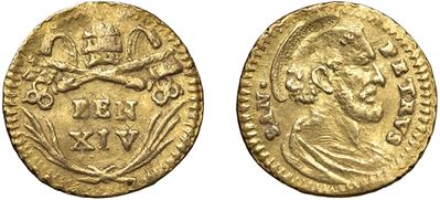 BENEDETTO XIV, Mezzo scudo romano in oro, Roma