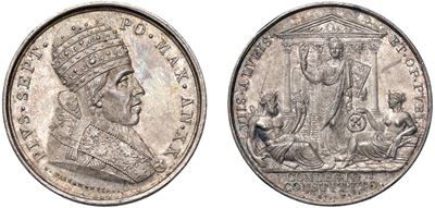 Medaglia commemorativa di Pio VII, argento, Roma, 1800 - 1823
