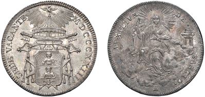 Mezzo scudo 1823, Bologna, SEDE VACANTE, Camerlengo Card. Bartolomeo Pacca