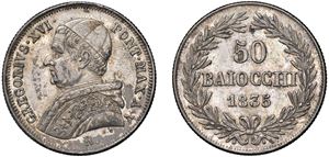 GREGORIO XVI, Mauro Cappellari (1831 - 1846) - 50 baiocchi 1835, II tipo, Roma.