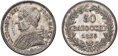 50 baiocchi 1835 (II tipo) di Gregorio XVI, argento
