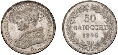 50 baiocchi 1846, II tipo, in argento