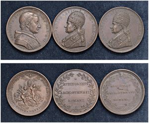 GREGORIO XVI, Mauro Cappellari (1831 - 1846) &ndash; Lotto di 3 medaglie, anno II, Roma.