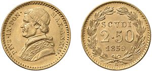 PIO IX, Giovanni Maria Mastai-Ferretti (1846 - 1870) &ndash; 2,5 Scudi 1859, an. XXIII, Roma.