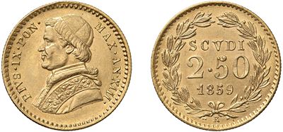 PIO IX, 2,5 Scudi 1859, oro, 19 mm