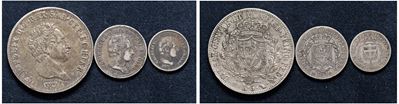 CARLO FELICE, Lotto di tre monete in argento, 5 lire 1824 TO, 1 lira 1825 TO e 50 centesimi 1830 ...