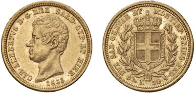 CARLO ALBERTO, 50 lire 1833, Genova - Moneta in oro