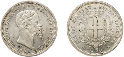 Vittorio Emanuele II, 50 centesimi 1860 (Milano), argento