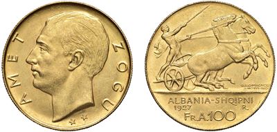 Ahmed Zogu, Presidente (1925 - 1928) – Moneta da 100 franga, oro, 1927, Roma