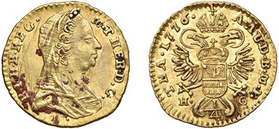 Maria Teresa d'Austria, Quarto di ducato 1776, Karlsburg - in oro, 0.86 gr. Diam. 13,00 mm