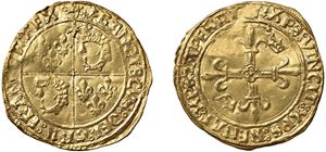 FRANCESCO I (1515-1547) &ndash; Golden shield of the sun, sd, IV type.