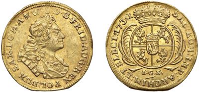 Sassonia, Federico Augusto I – Ducato 1730, in oro, Dresda