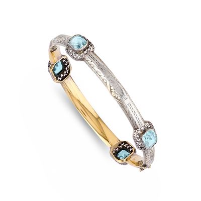 Bracciale in oro bicolore 18k con paste vitree rettangolari