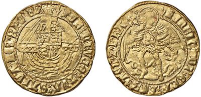ENRICO VII, Angel, V tipo, in oro, s.d. (1505-1509), Londra