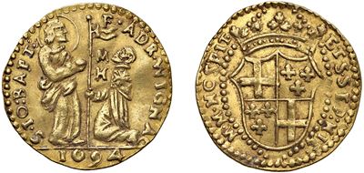Moneta, ORDINE SOVRANO DEI CAVALIERI DI SAN GIOVANNI – Zecchino del 1694, con Adriano di Wignacou...