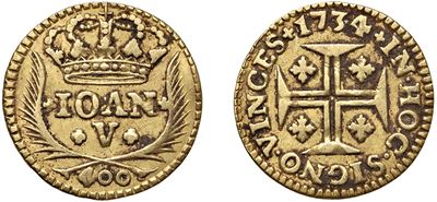Giovanni V, 400 Reis 1734, in oro, Lisbona