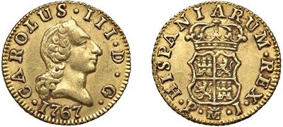 Carlo III di Borbone, Mezzo scudo in oro, Madrid 1767