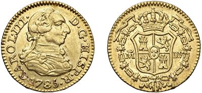 CARLO III DI BORBONE, Mezzo scudo del 1785 in oro, Madrid