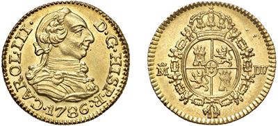 Carlo III di Borbone, Mezzo scudo 1786 in oro, Madrid