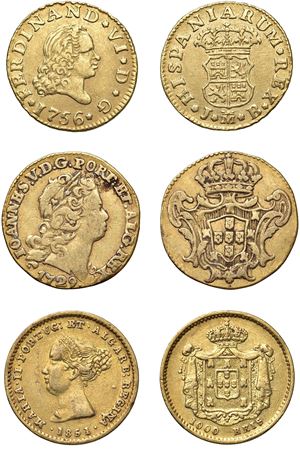 SPAIN AND PORTUGAL - Various issuing authorities (18th century) - Lot of 3 gold coins.