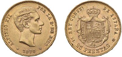 Alfonso XII, 25 pesetas 1876, oro, Madrid