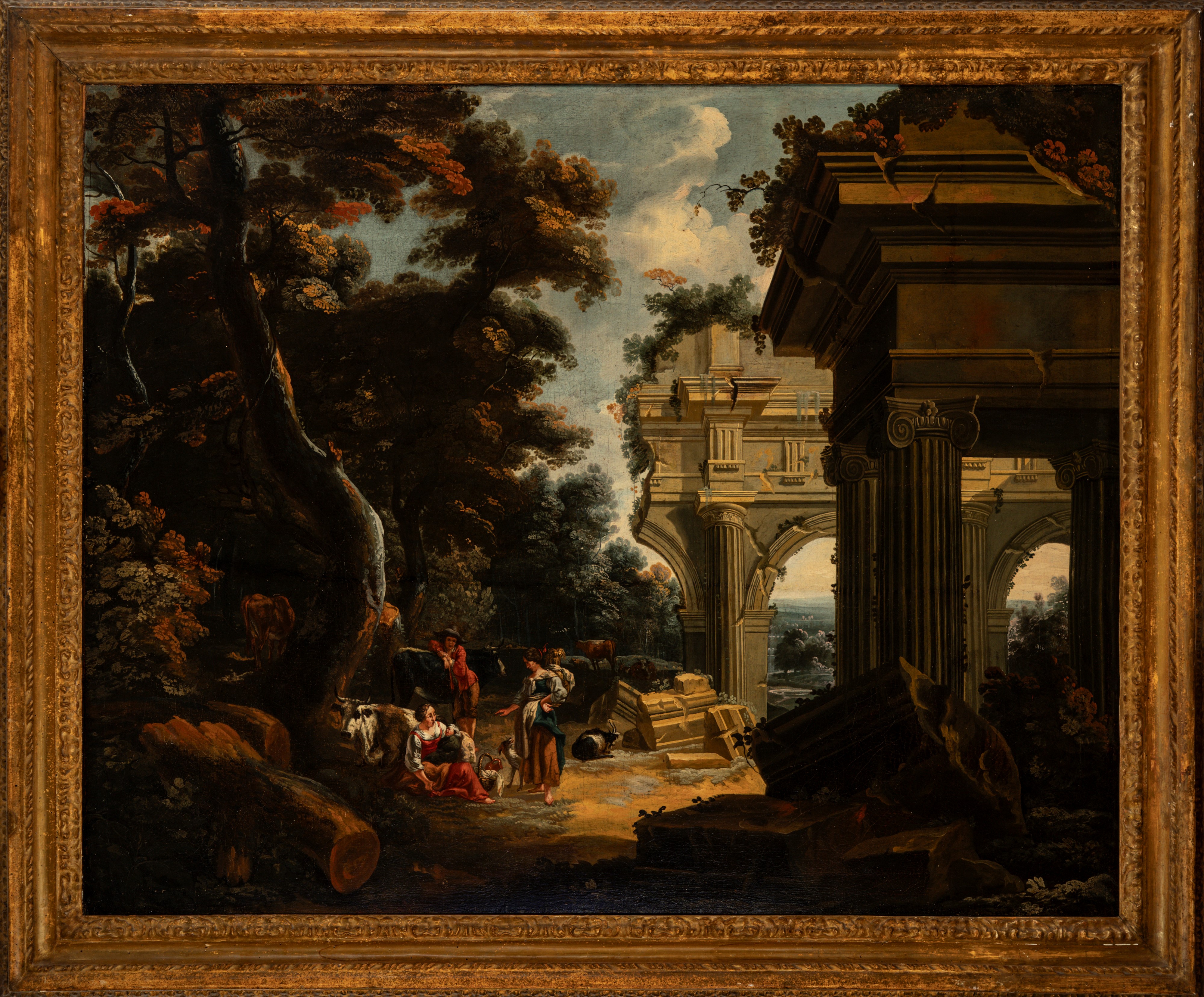 Cerchia di Nicolaes Berchem (haarlem 1620 – Amsterdam 1683) - Paesaggio con figure e armenti pres...