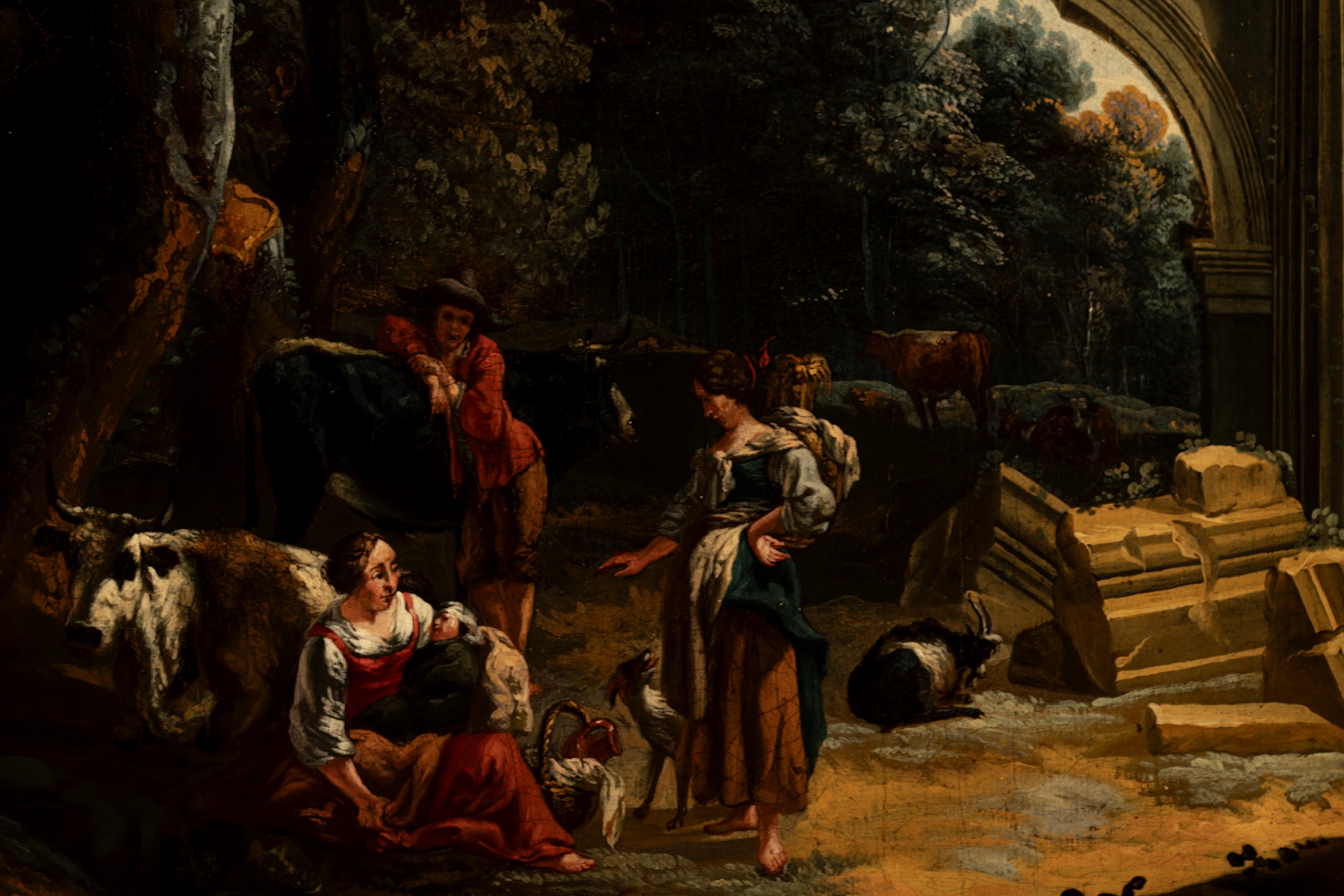Cerchia di Nicolaes Berchem (haarlem 1620 – Amsterdam 1683) - Paesaggio con figure e armenti pres...