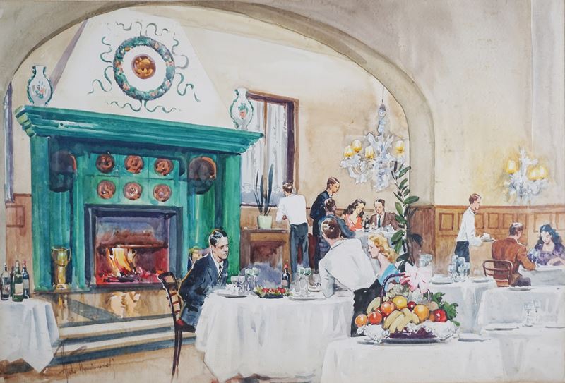 Scena di interno con commensali al ristorante