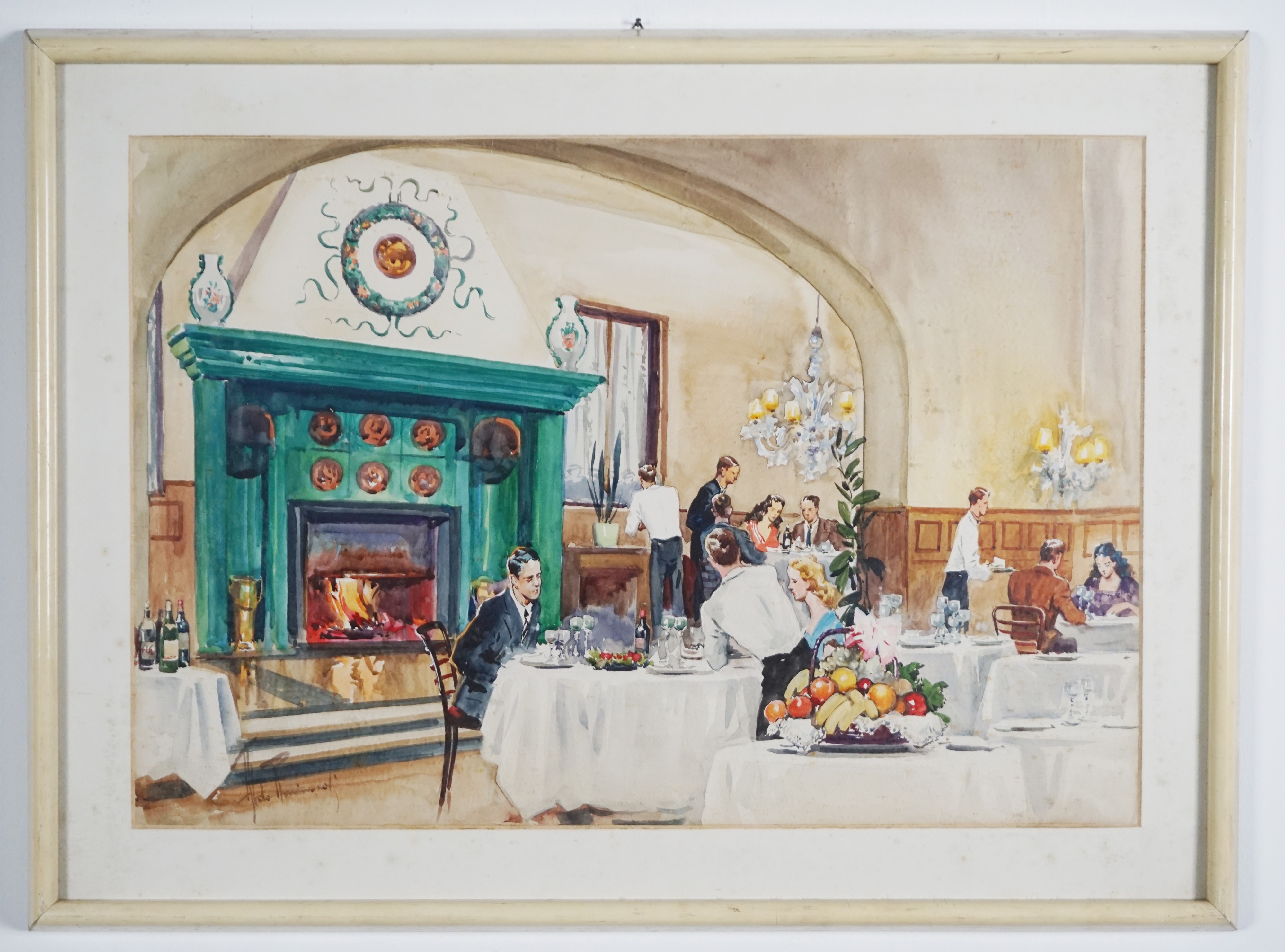 Scena di interno con commensali al ristorante