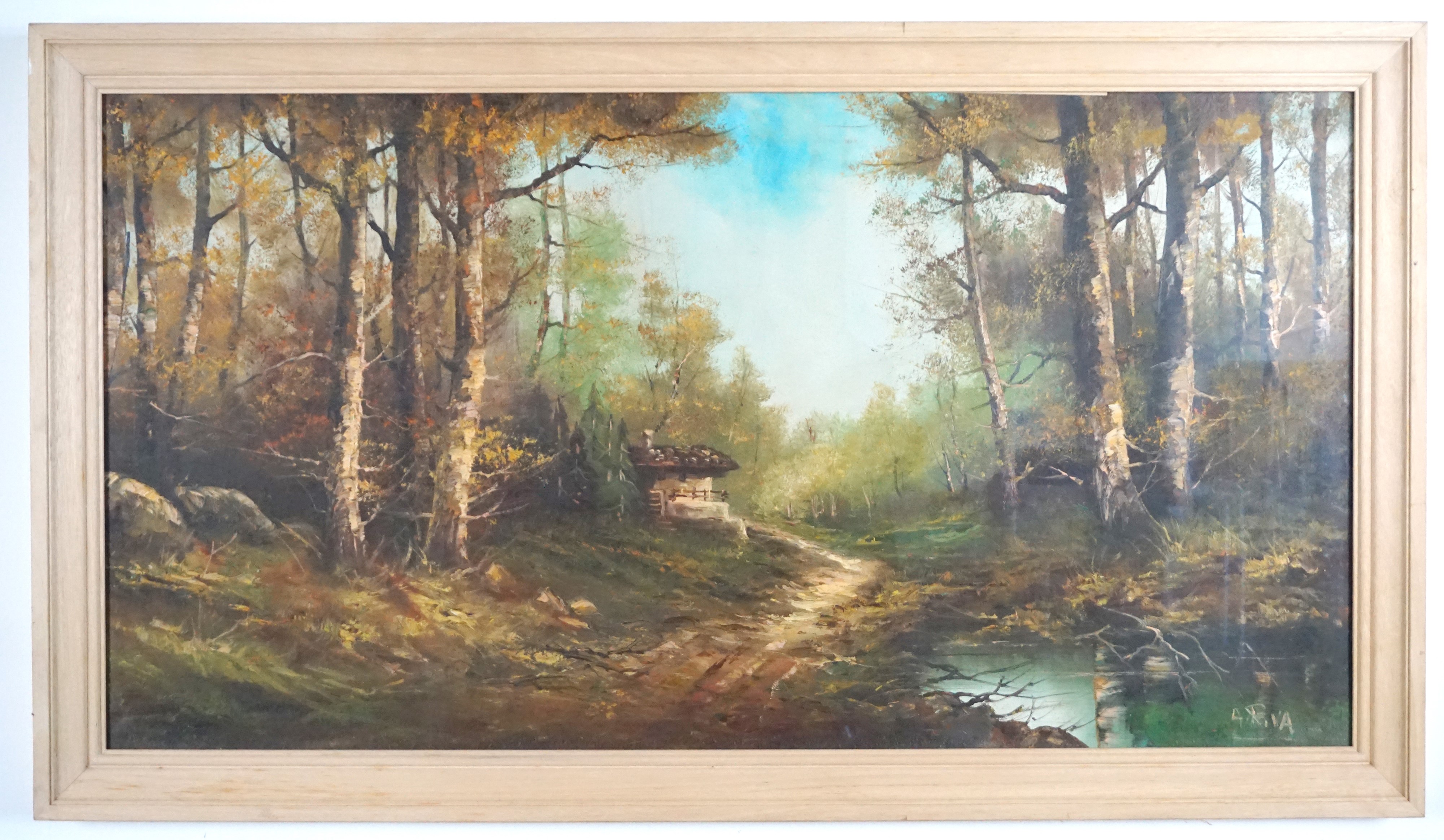 Paesaggio boschivo con laghetto