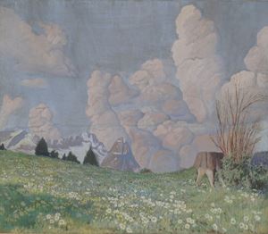 Paesaggio montano con prato fiorito