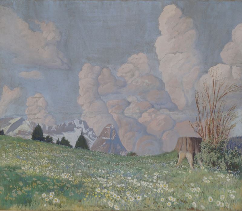 Paesaggio montano con prato fiorito