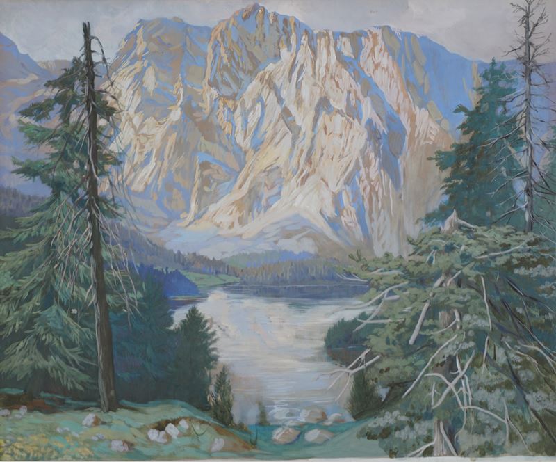 Paesaggio montano con laghetto