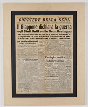 Prima pagina del corriere della sera 8 Dicembre '41 con l'annuncio dell'attacco giapponese a Pearl Harbor