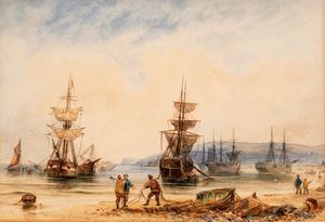 Marina con pescatori e velieri