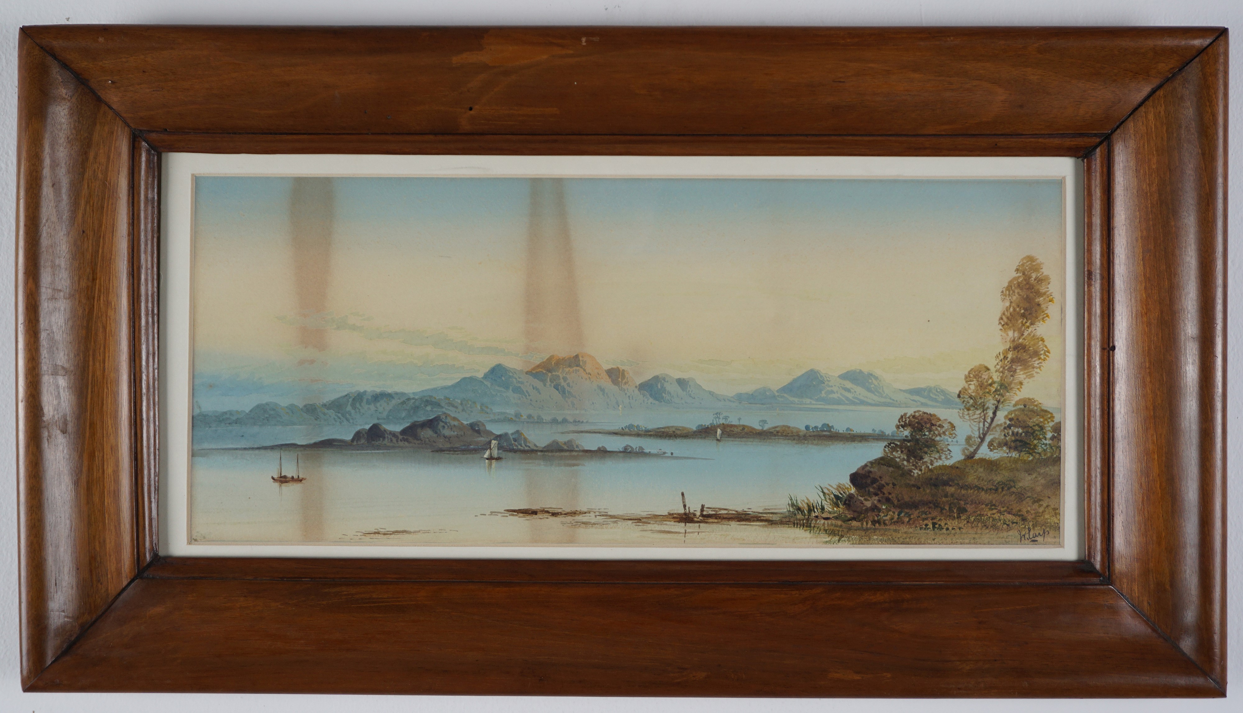 Scuola Inglese, Secolo XIX - Scuola inglese, Paesaggio lacustre, acquarello in cornice