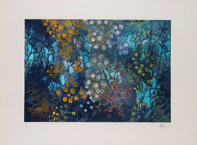 Fiori nel bosco, acquaforte acquatinta a colori (1975)