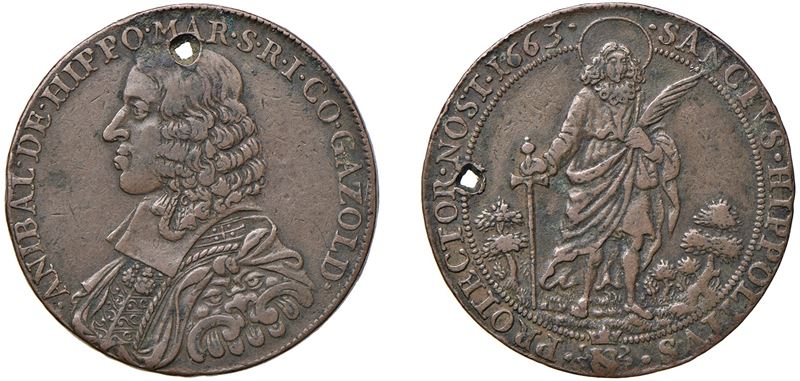ANNIBALE DEGLI IPPOLITI (II metà del XVII sec.) - Impressione in rame delle 2 doppie 1663, Gazold...