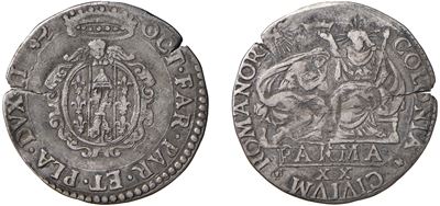 Ottavio Farnese, 20 soldo o lira in argento, Parma, s.d.