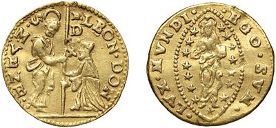 LEONARDO DONA', ½ zecchino, s.d., Venezia (1606 - 1612), oro, 1,73 gr., Diam. 17,90 mm
