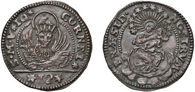 Giovanni II Corner, Soldo da 12 bagattini (progetto), bronzo, Venezia, s.d.