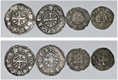Varie autorità emittenti, Lotto di 4 monete (XIII–XIV secolo), argento e mistura