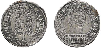 Bolognino papale di Francesco Della Rovere (Sisto IV), argento, 19 mm, 0,88 gr.