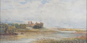 Paesaggio lacruste con castello sullo sfondo