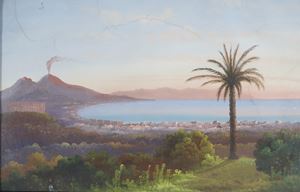 Veduta del golfo con vulcano sullo sfondo