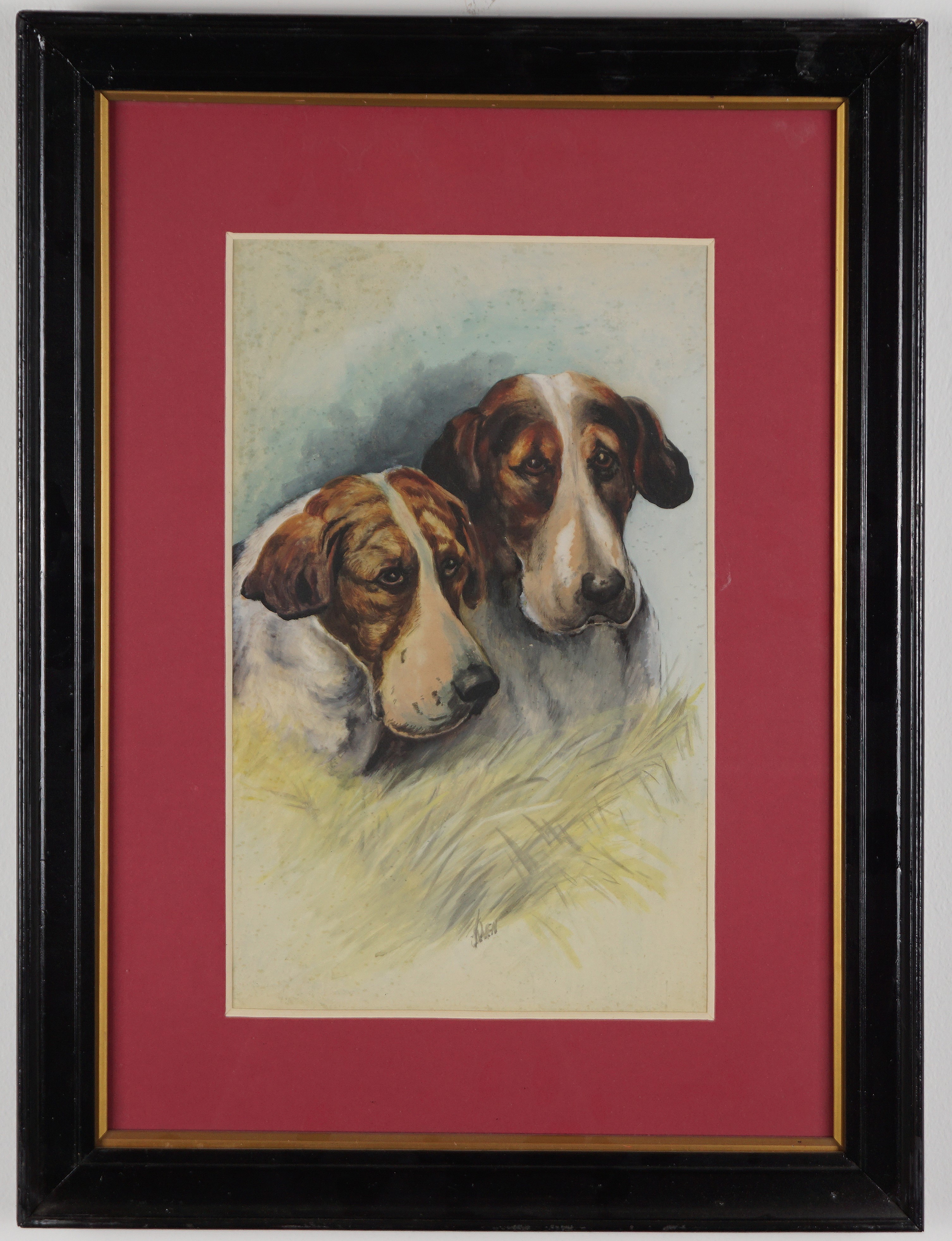 Scuola del Secolo XX - Cani, acquarello su carta in cornice