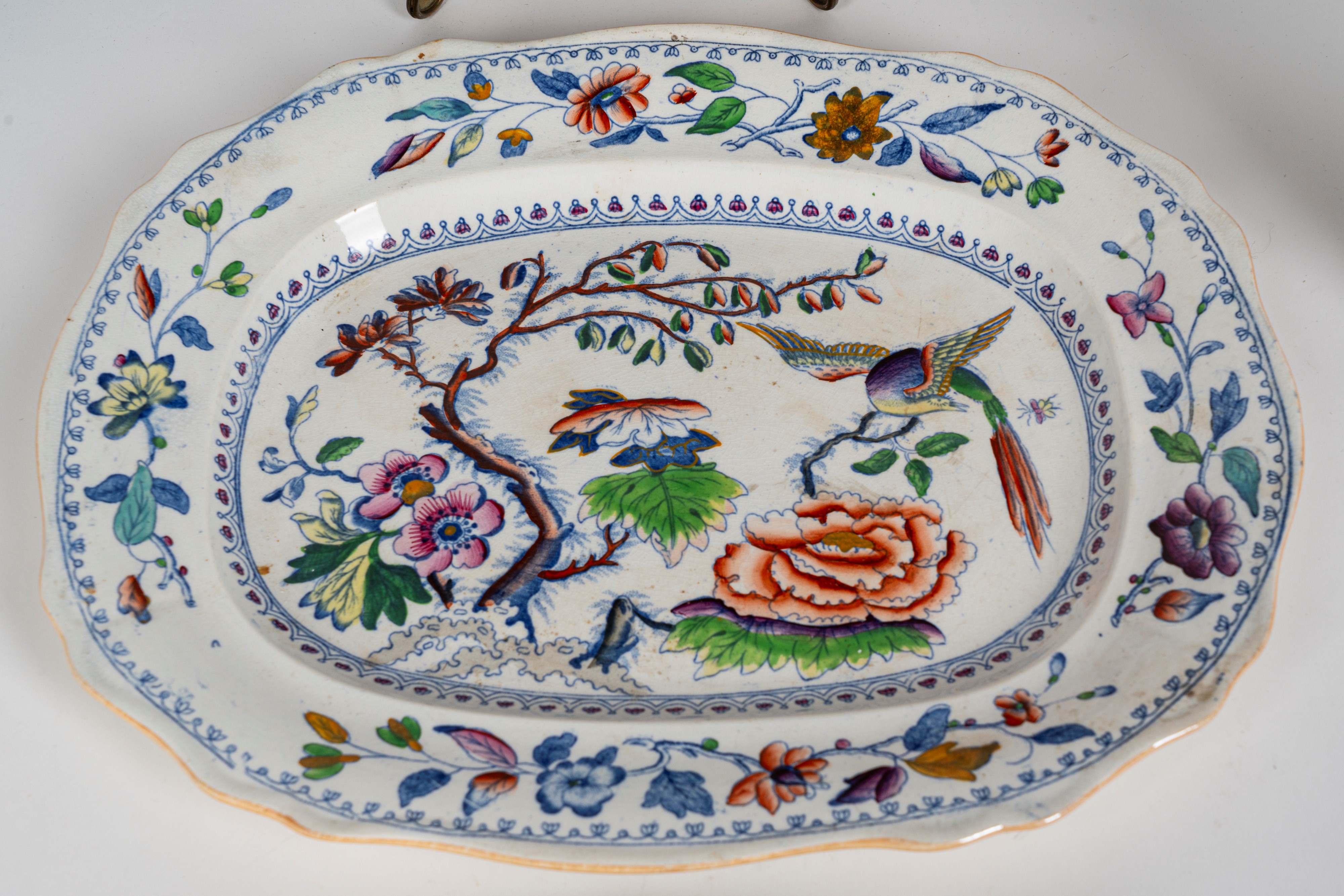 Manifattura di Davenport, Fine Secolo XIX. Servizio di Piatti in Ceramica a Bordo Sagomato Decora...