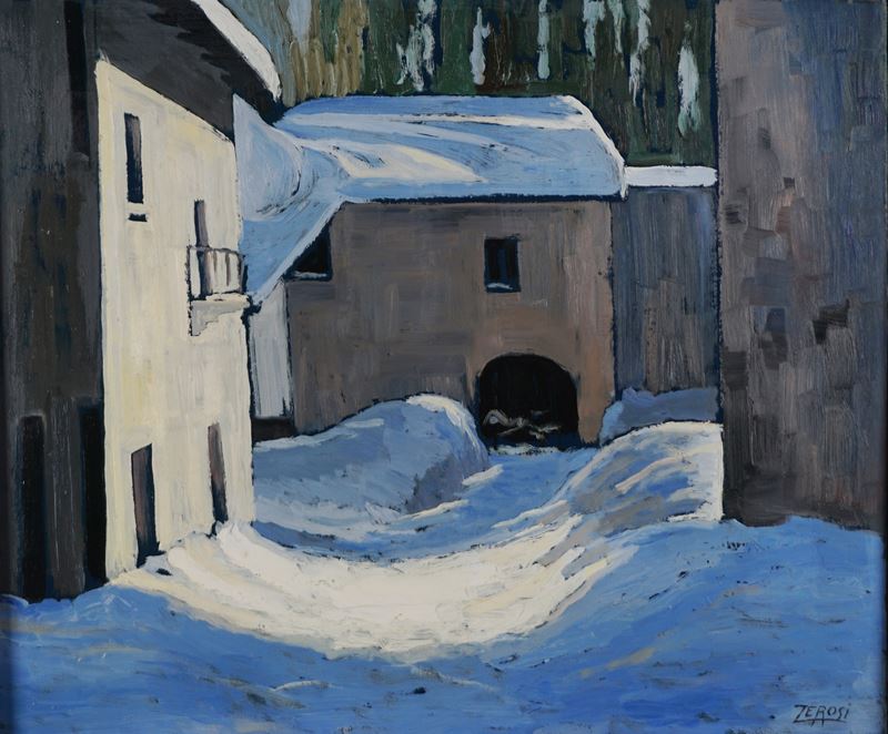 Paesaggio invernale con baite